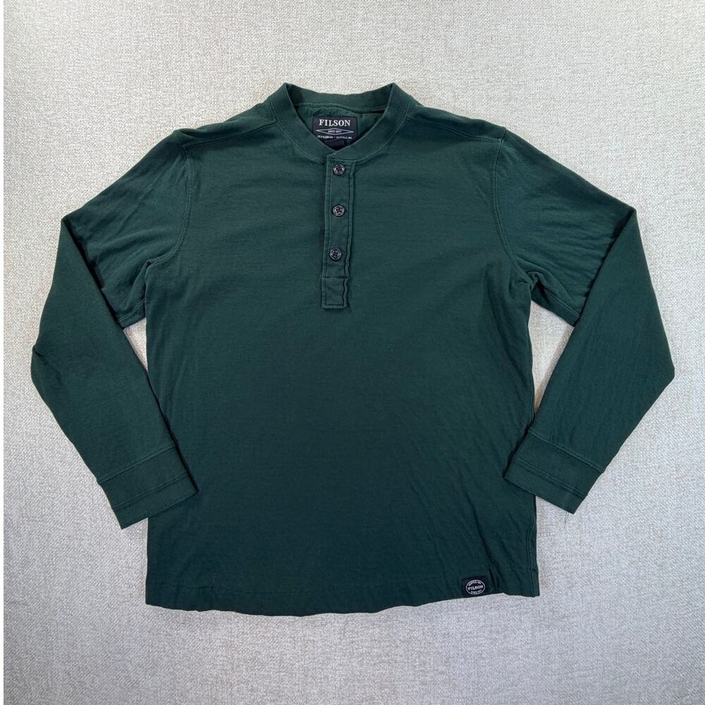 Filson Men Green Medium Long Sleeve Henley Minimalist Outdoor Hiking Shirt Top